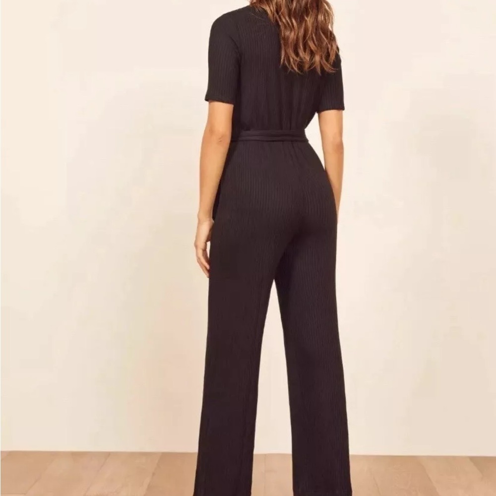 REFORMATION Camille Jumpsuit Ribbed Knit Button V Neck Black Stretch Sz L NEW - Picture 11 of 11